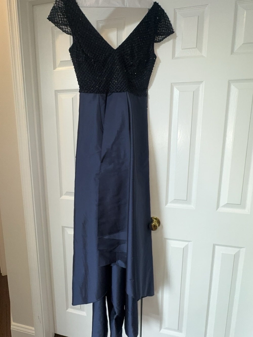 Adrianna Papell Navy Beaded High-Low Evening Dress